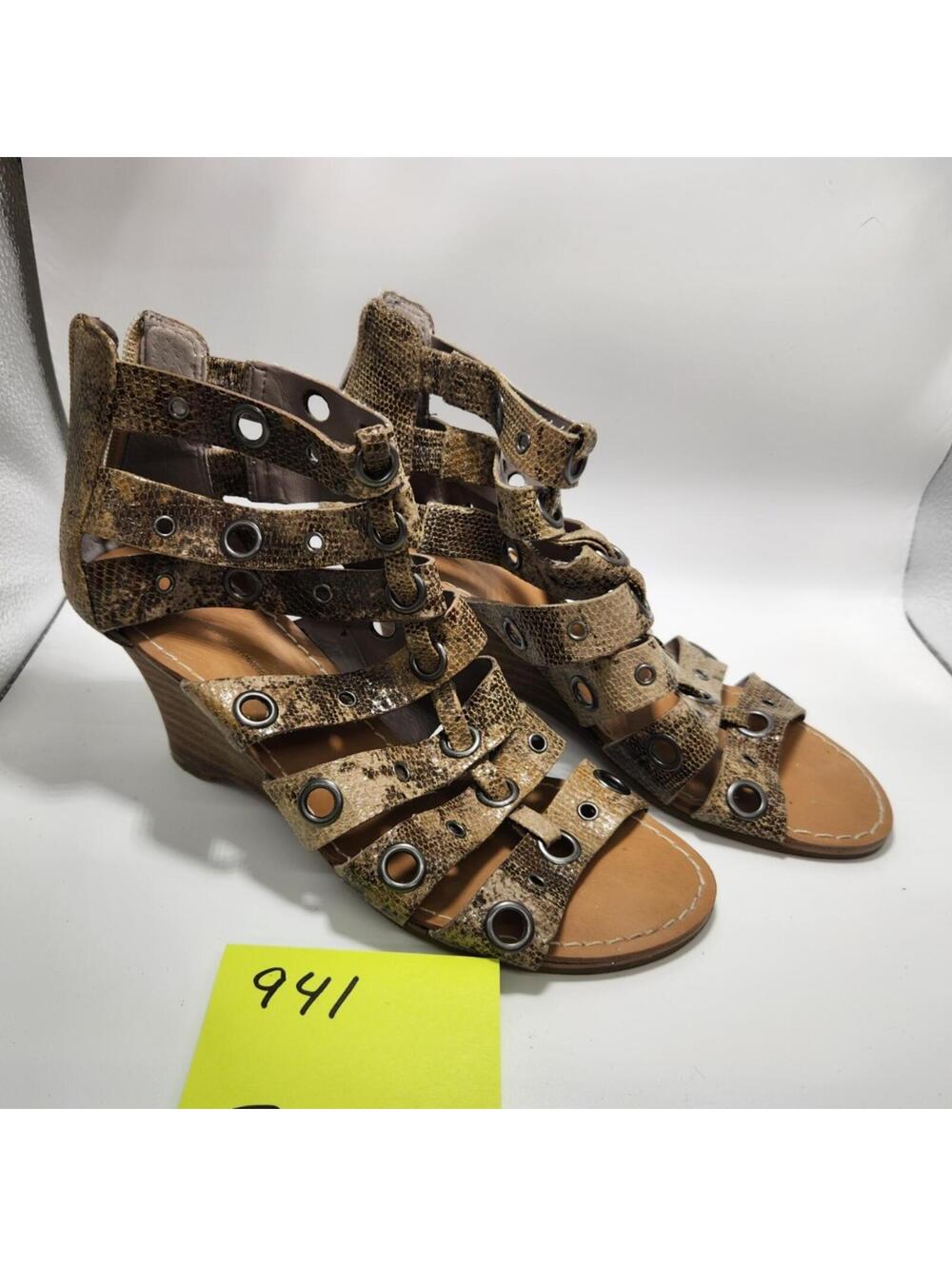 INC International Concepts Women's Strappy Wedge Sandals Snake Print Zip 7M
